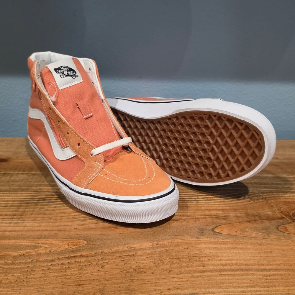 Vans‎ Kids Sk8-Hi Zip Sneakers Orange Suede Canvas High Top Shoes 6.5 Womens 8